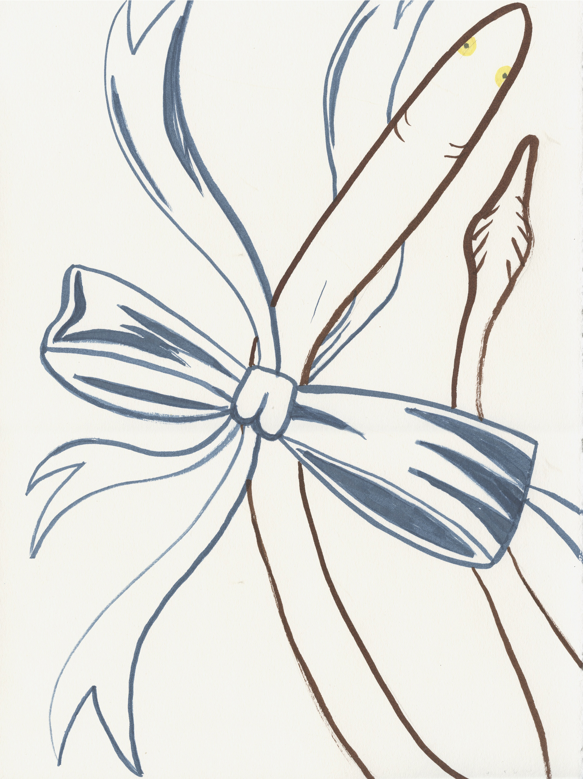 Bow on an Eel. Ink on Arches. 15"x20". 2023.