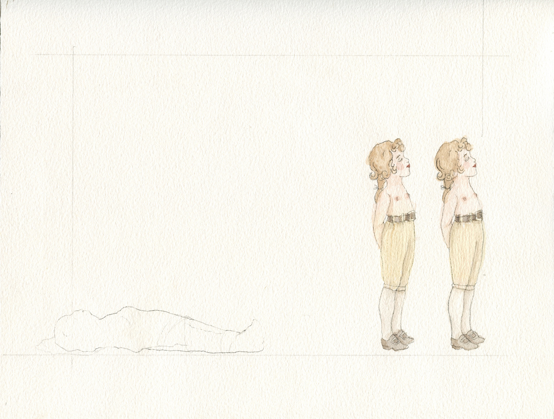 Guarding the Body. Watercolor on Arches. 11"x8". 2015.