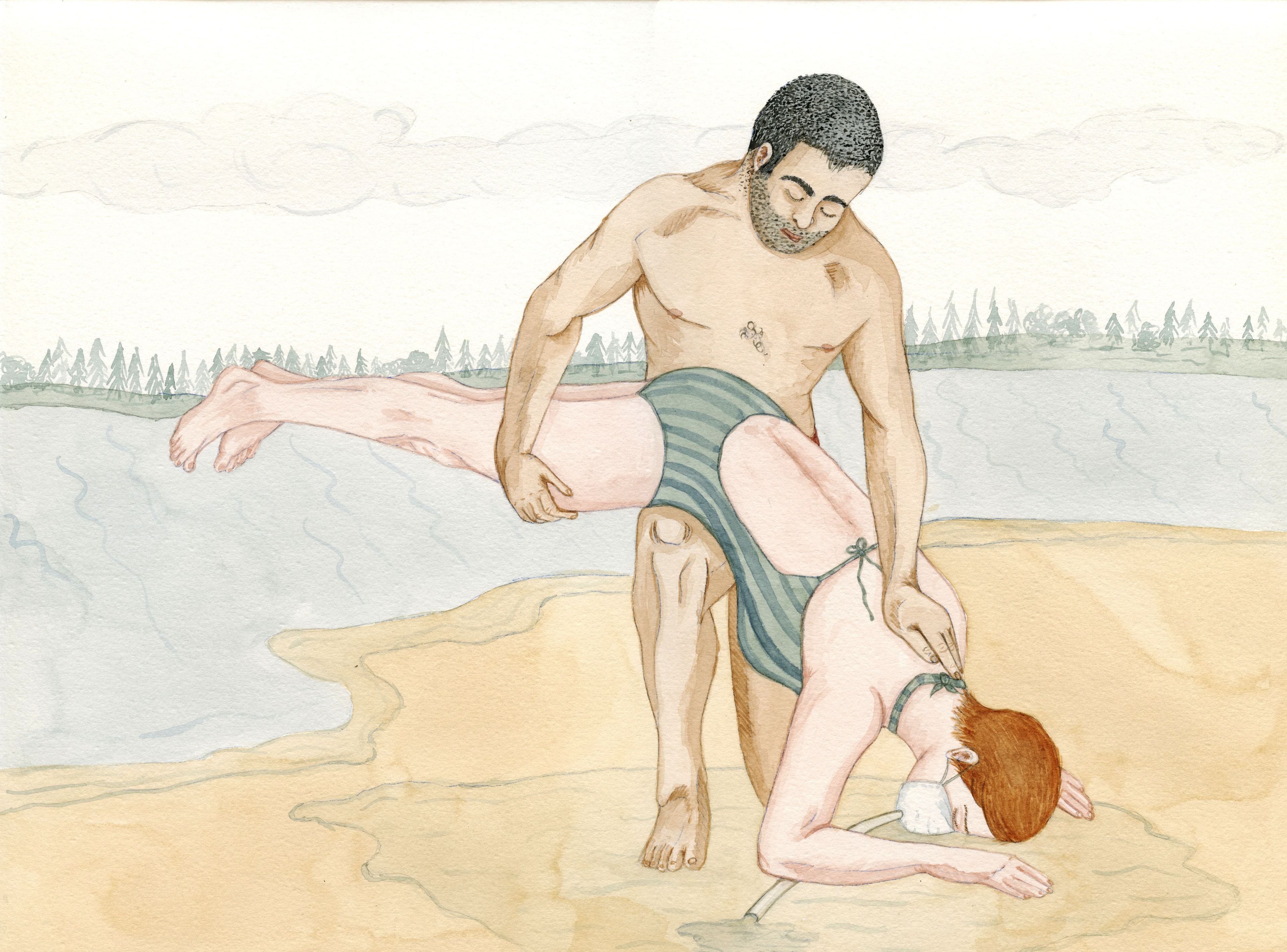 Exercise Helps with COVID Anxiety. Watercolor on paper. 16"x12". 2022.