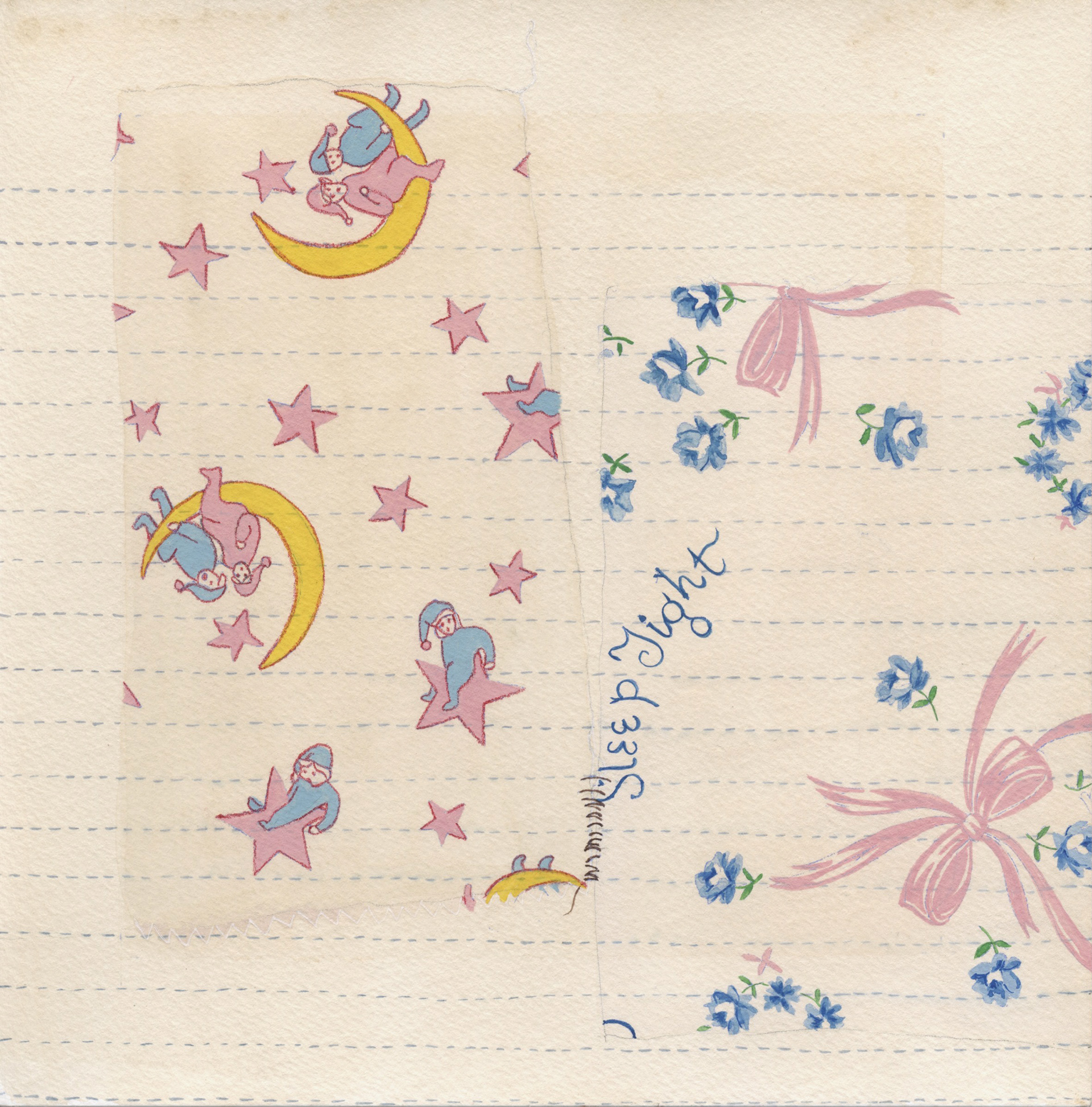 Sisters, 1970. Watercolor and gouache on tea-stained paper. 8"x8". 2023.