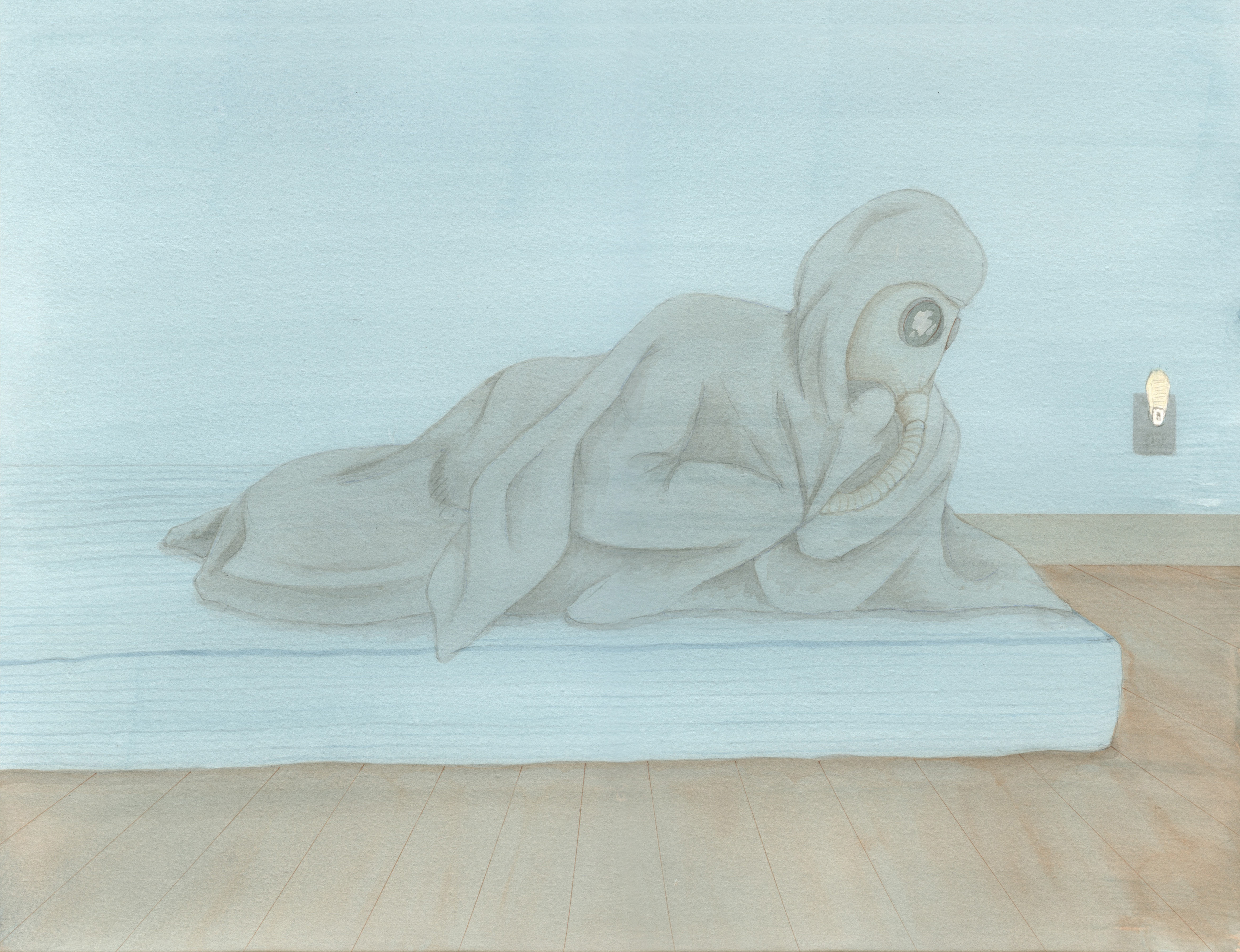 A Pandemic Requires Rest. Watercolor on paper. 16"x12". 2022.
