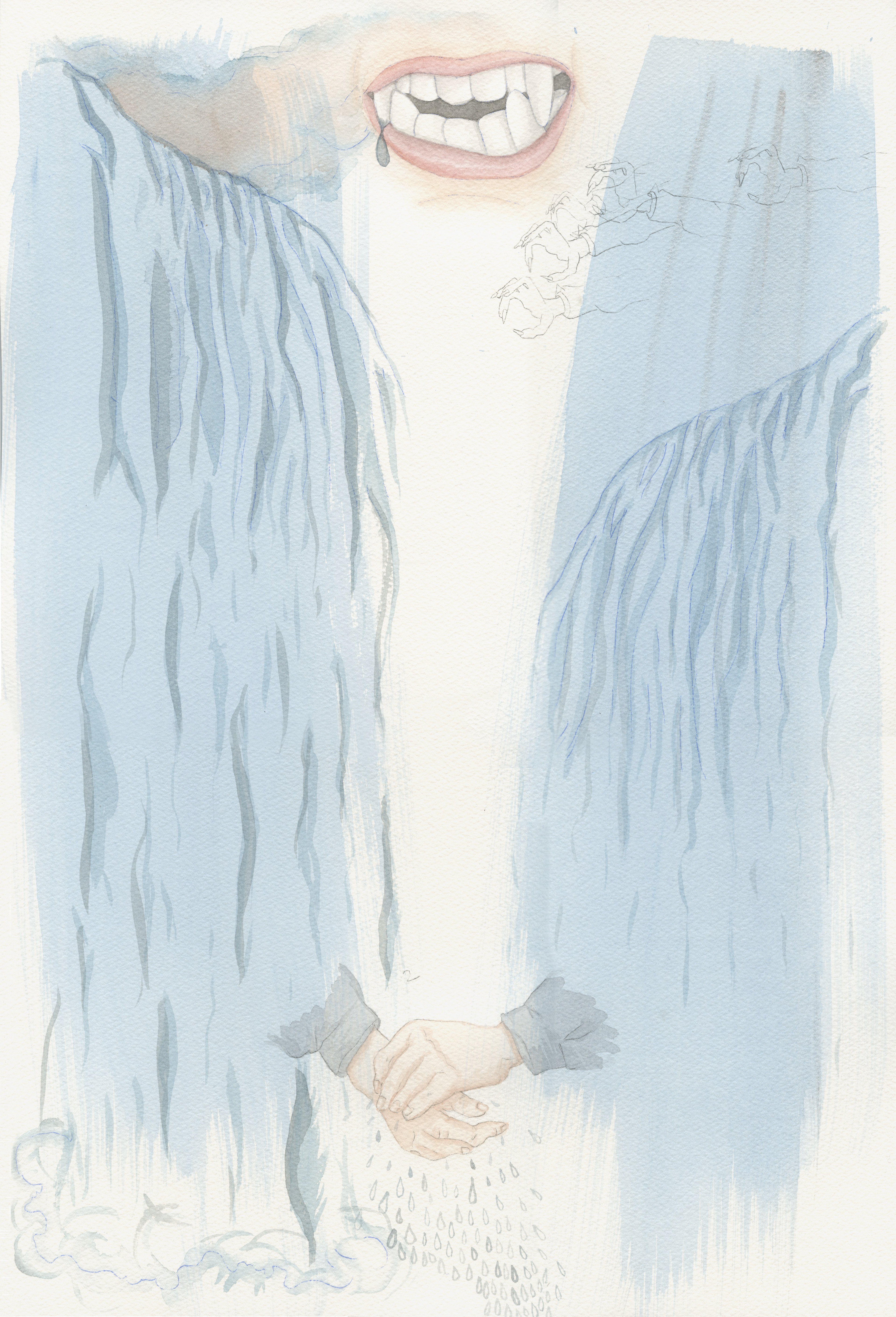 Don't Go to Niagara Falls. Watercolor and carbon transfer on paper. 14"x20". 2022.