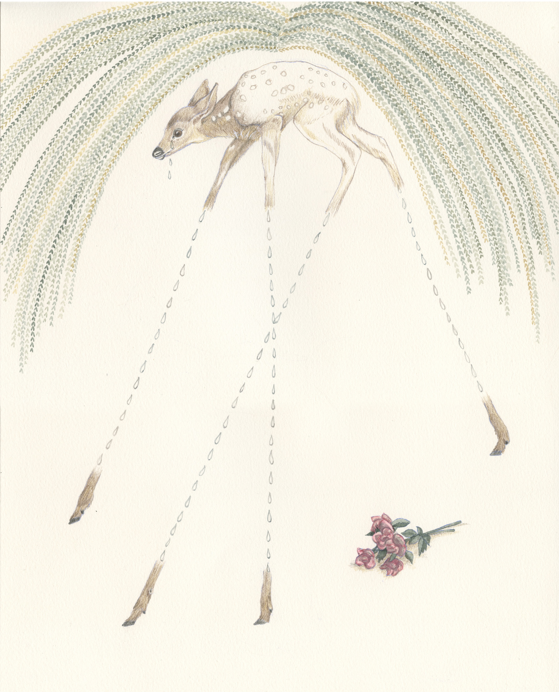 Mourning Doesn't End. Watercolor and colored pencil on paper. 11"x14". 2022.