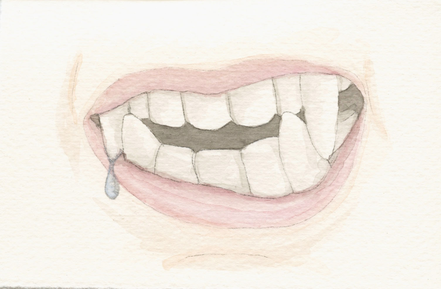 Covid Mouth. Watercolor sketch on paper. 4"x6". 2022.