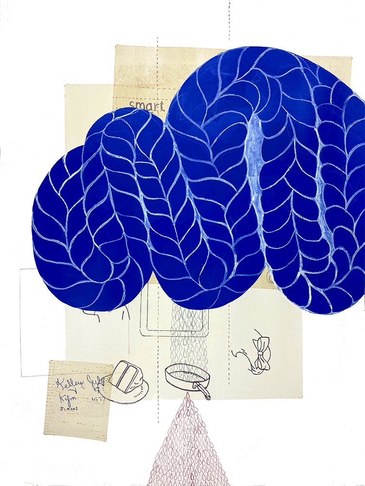 Smart Girls. 2023. Acrylic, watercolor, tea and carbon print on paper. 12"x16".