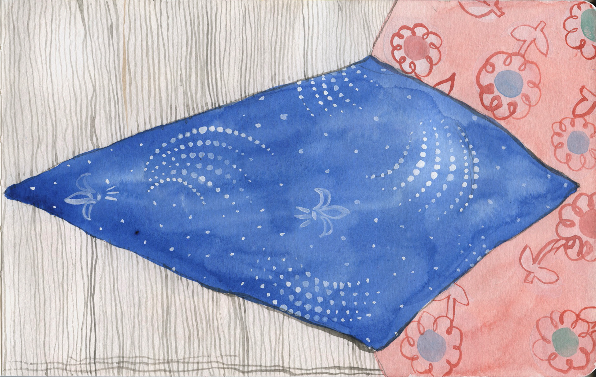 Aunt Anne's Quilt. Watercolor on sketch paper. 5"x7". 2022.