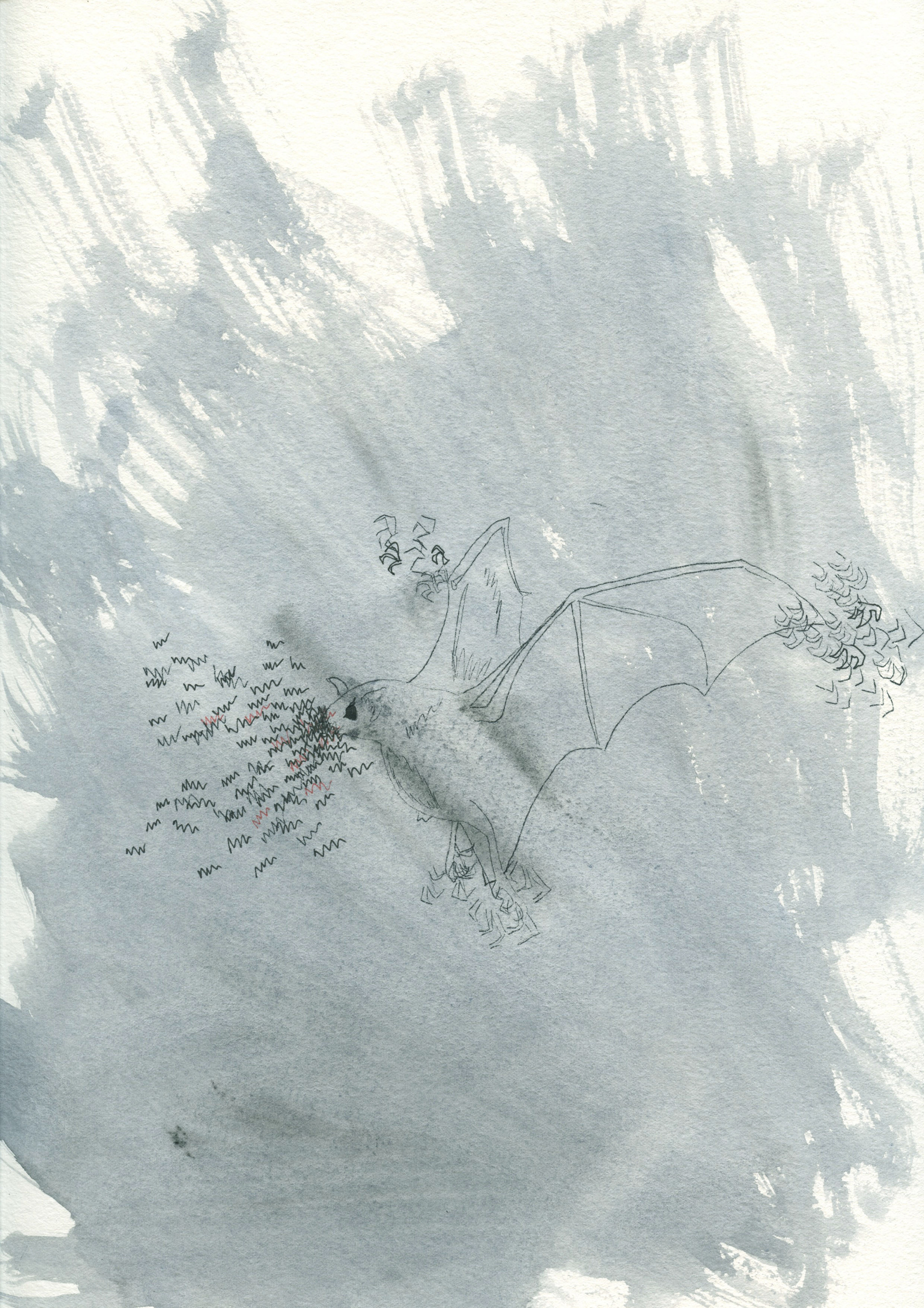 I Like Bats, Just Not in My Bedroom. Watercolor and graphite on Arches. 12"x16". 2022.