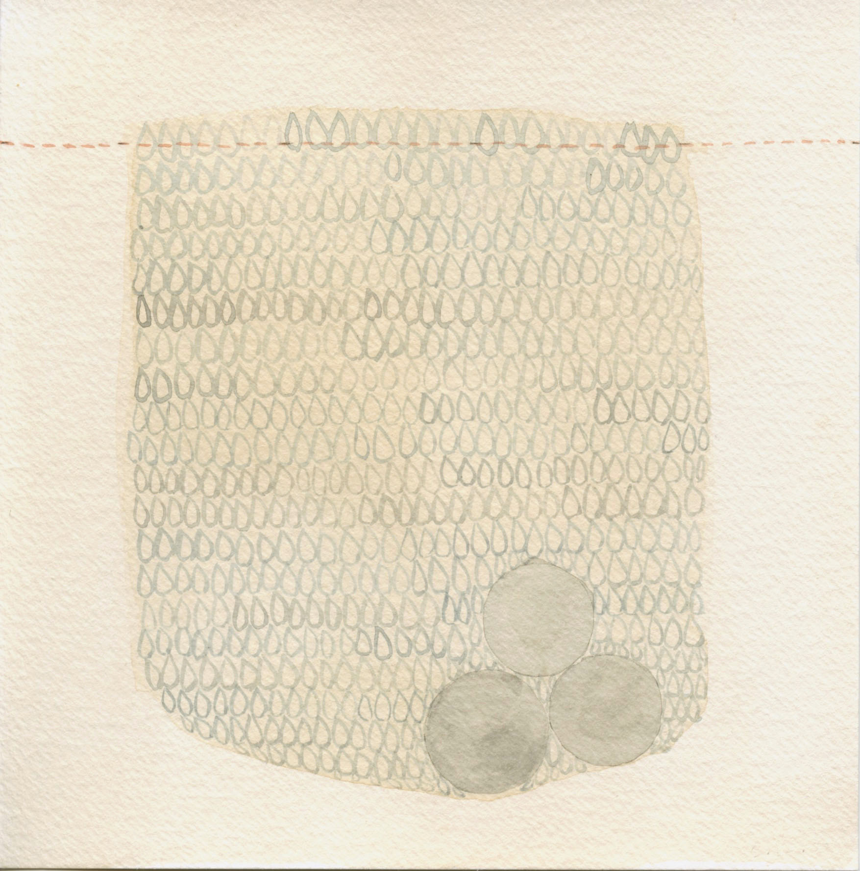 Pocket Full of Tears. 2023. Watercolor and gouache on tea-stained paper. 6"x6".