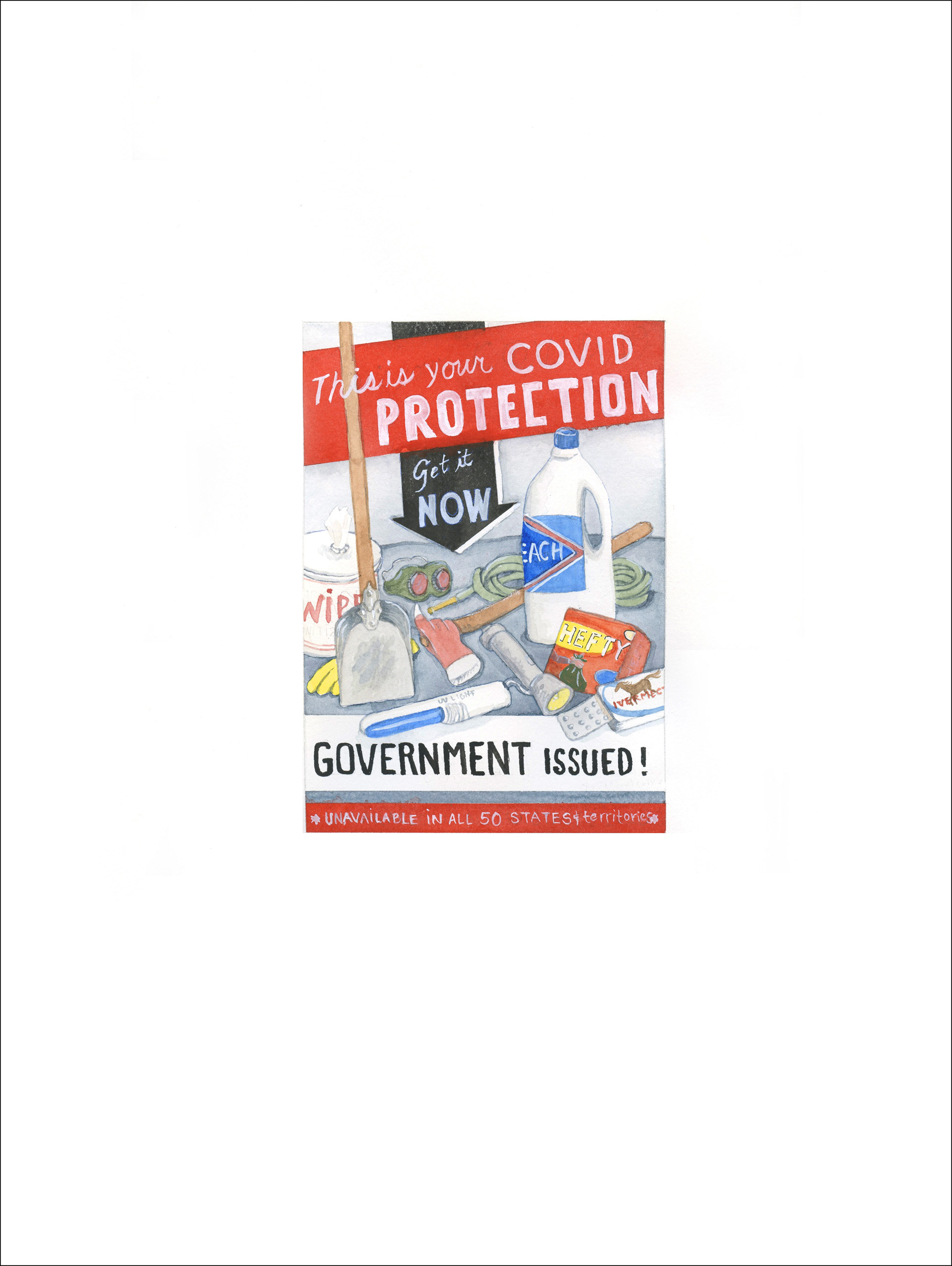 Trust the Government. Watercolor and gouache on paper. 12"x16". 2022.