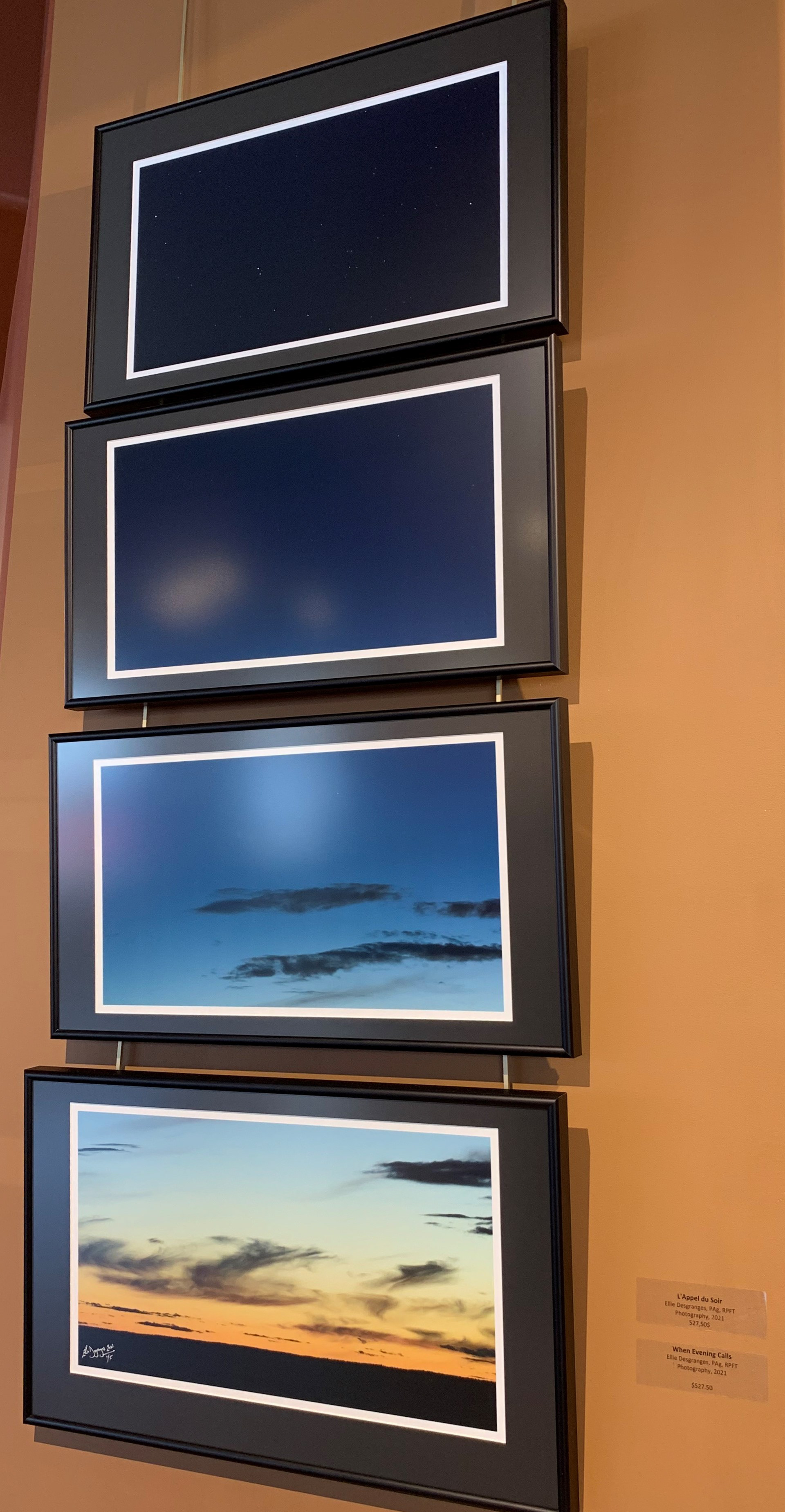 "When Evening Calls", Installation of 4 frames, 9x16" (panoramic) / The Eye Gallery, Nov-Dec 2021