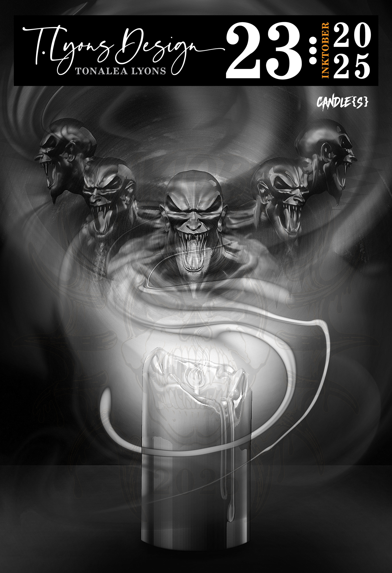 T's Halloween Inktober 2025. Candle{s}, 13 x 19 in. Giclee. October 2025