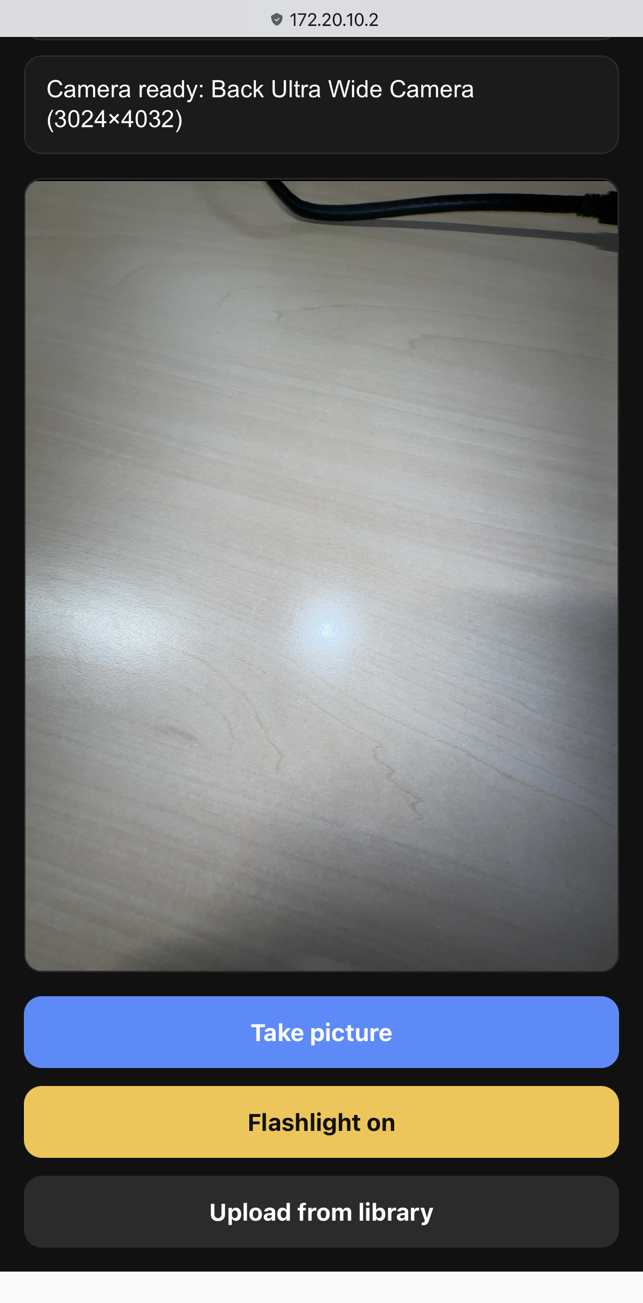 Figure 4. Phone view of the home page with flashlight enabled.