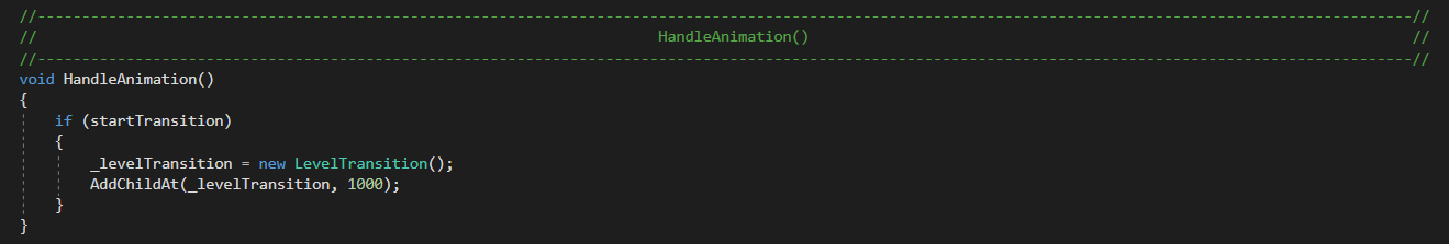 Code for the level transition (located in the MyGame class)