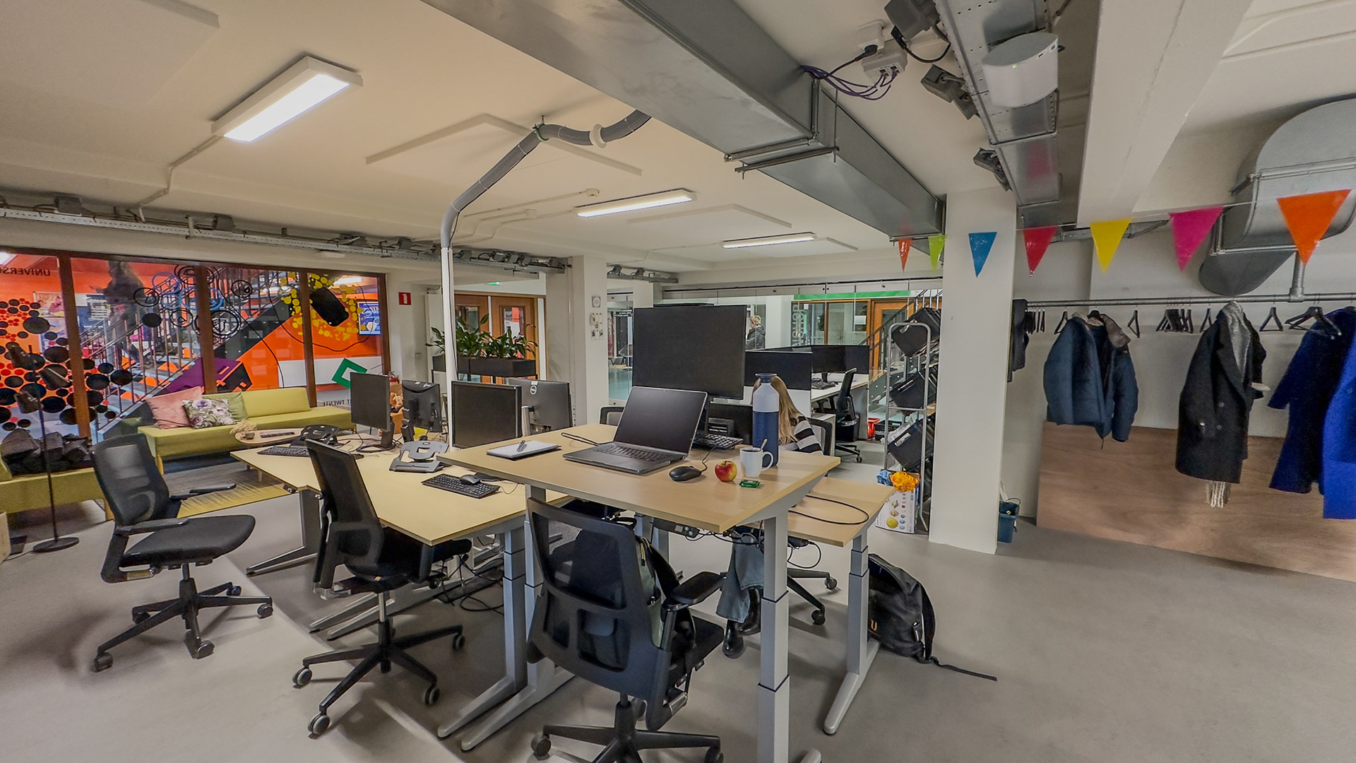 Figure 11. The standing desk at the office (with some fruit and hot chocolate milk).