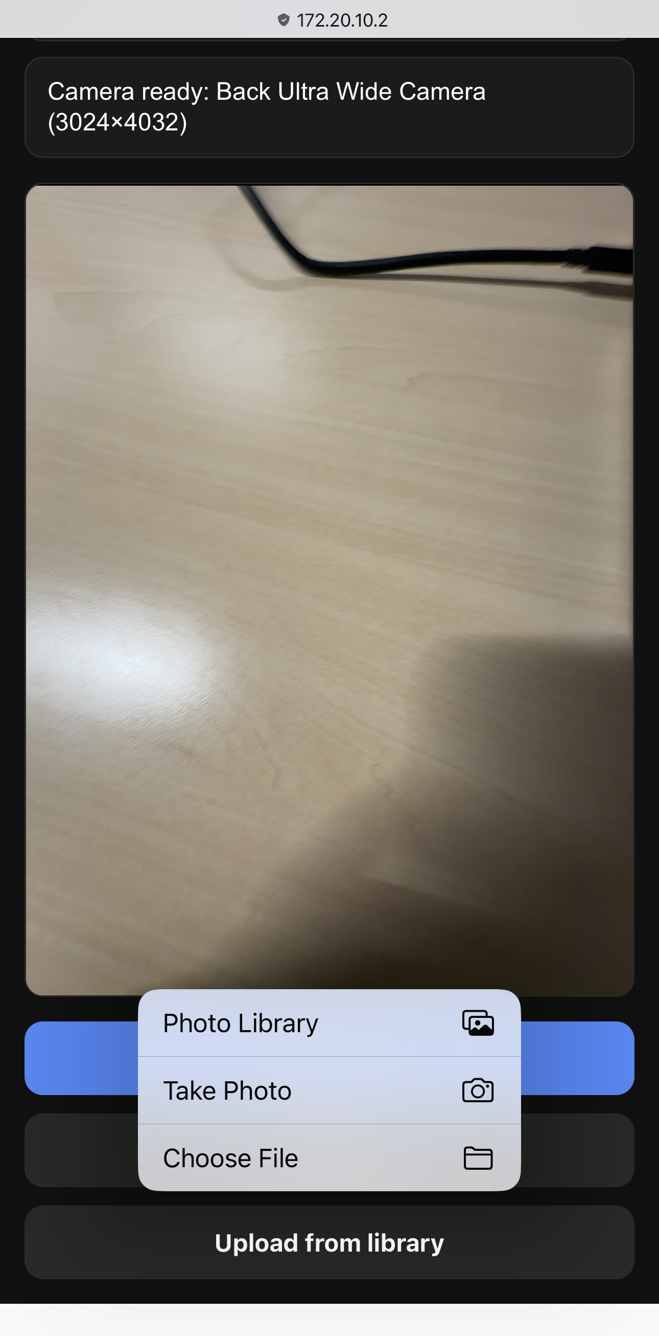 Figure 5. Phone view of the home page with file upload.