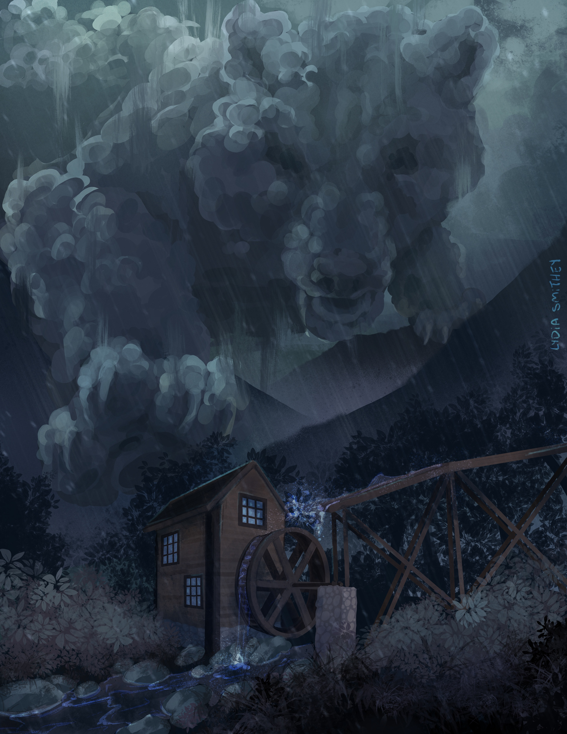“Hurricane in the Rolling Hills” (2024) - 8.5 x 11 in - Digital Illustration on Procreate