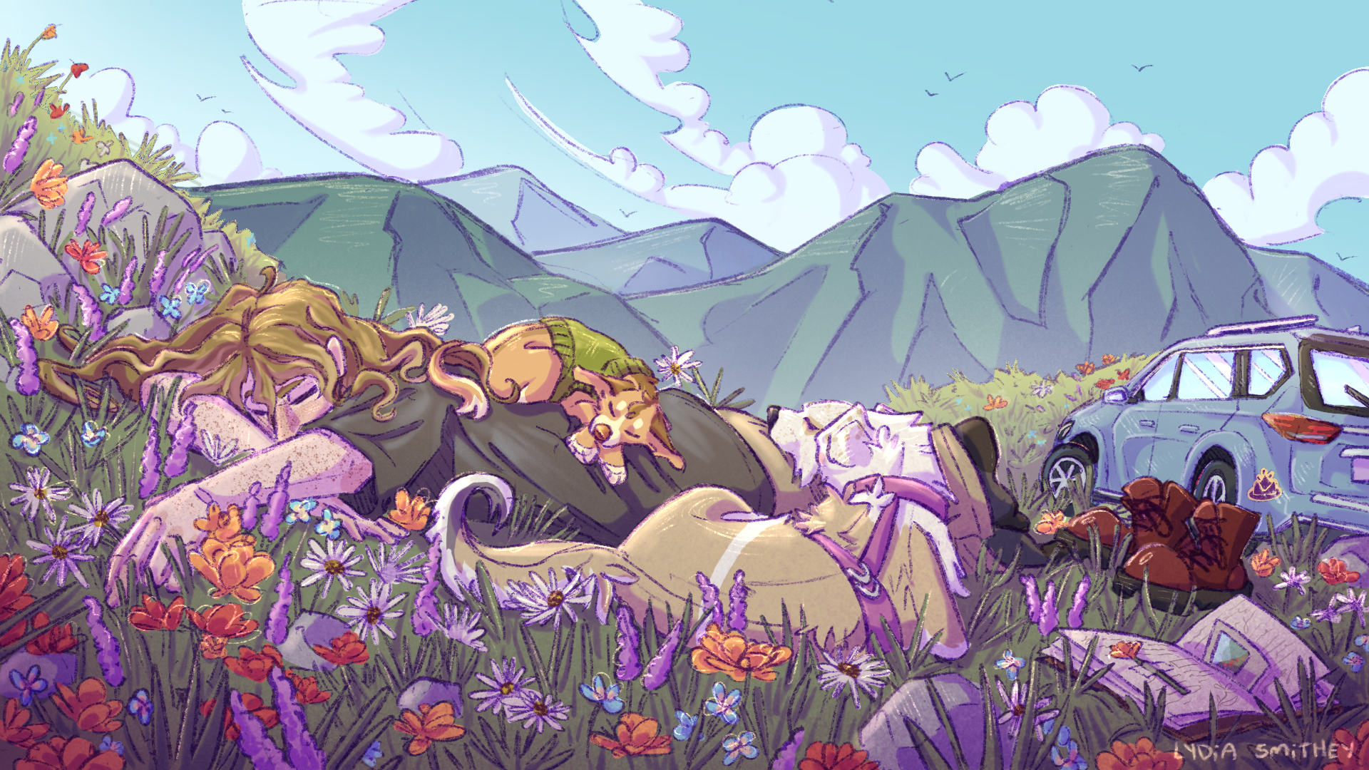 “Smokey Mountain Wildflowers” - 14.5 x 8 in (approx) - Digital Illustration on Procreate
