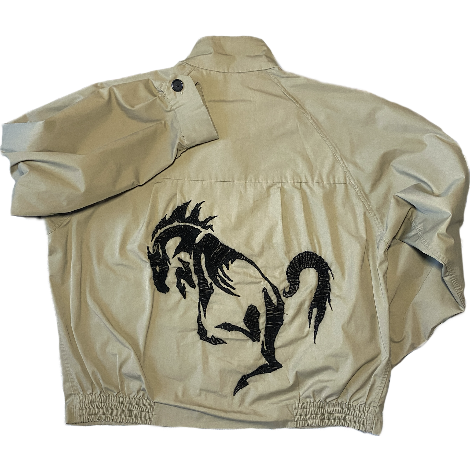 “Kelpie on London Fog Jacket” (2023-24) - Hand + Machine Embroidery