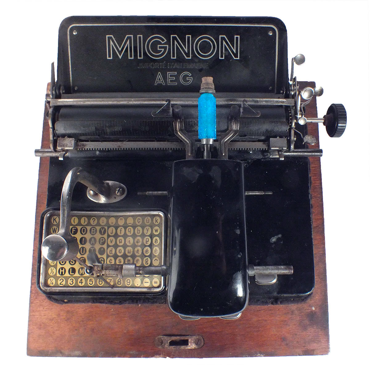 Mignon - Machine à écrire - Pâte de cristal bleu, métal et bois, 2020