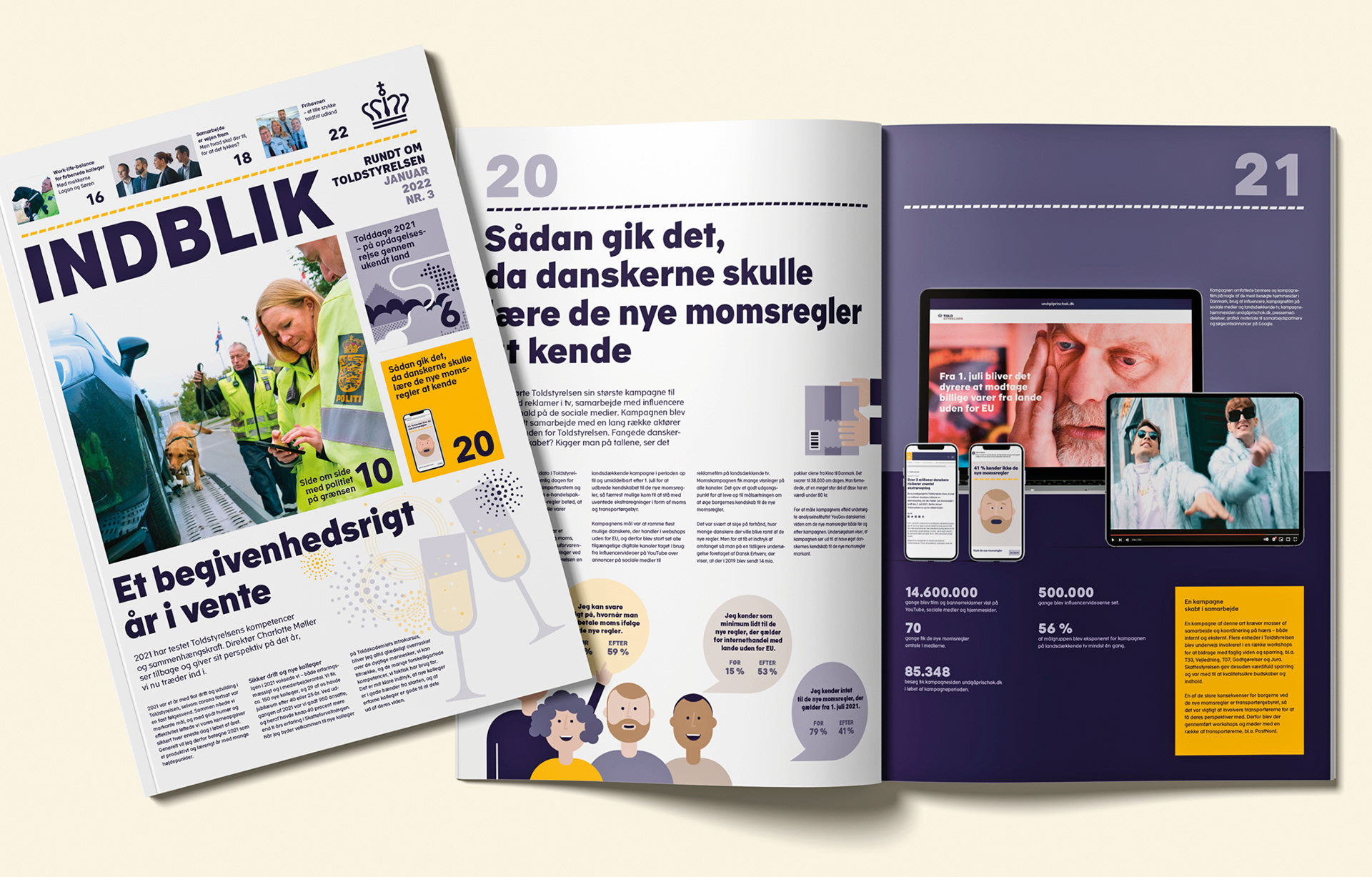 Layout, illustration, foto, tekstredigering af medarbejderavis – Toldstyrelsen