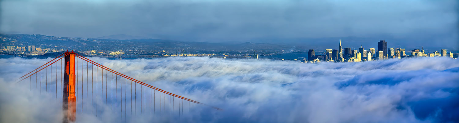 #1278 Panorama of The Golden Gate Bridge, in the Fog, and San Francisco and Part of the East Bay