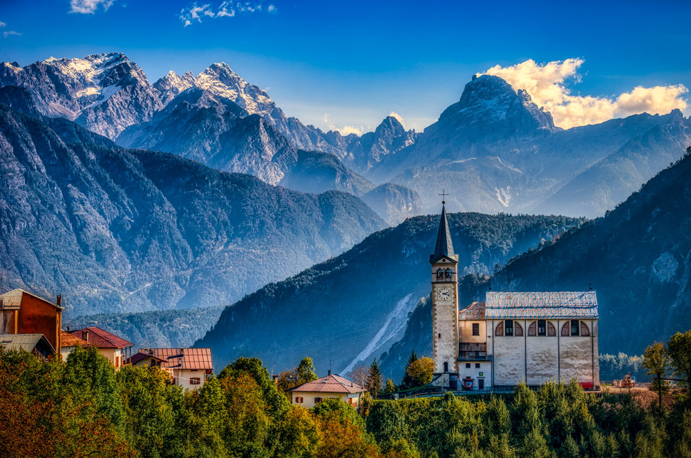 #2334 Church and Small Village in the Dolomite Alps