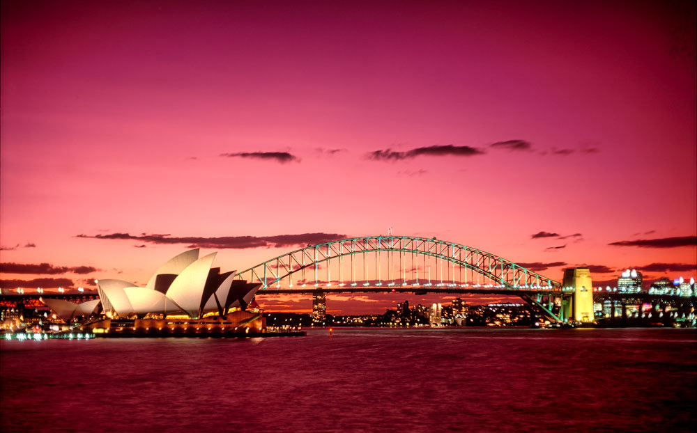 #2700 The Sydney Opera House and Sydney Harbour Bridge at Twilight in Sydney, the Country's Largest City