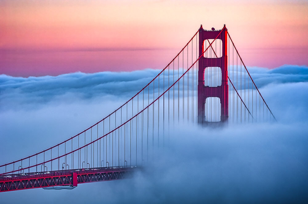 #1272 The Golden Gate Bridge in the Early Evening, at San Francisco, with the Fog Rolling In