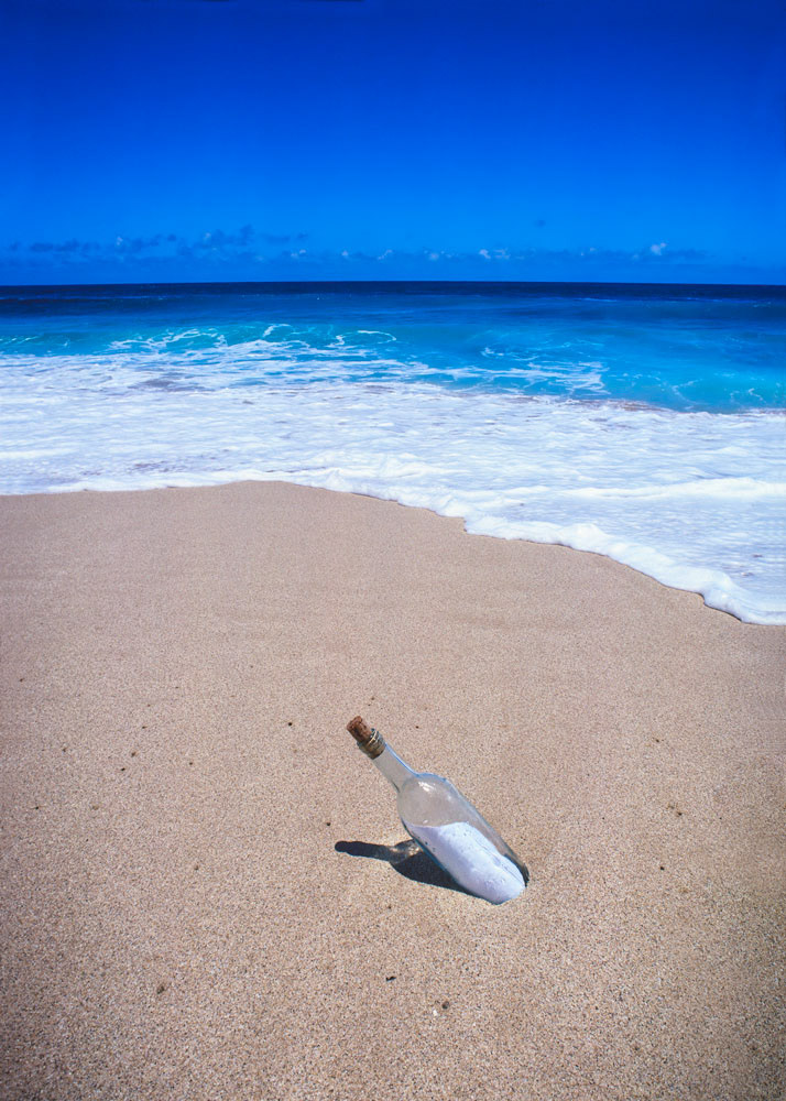 #4088 Bottle with Note Inside Washed up on Tropical Beach