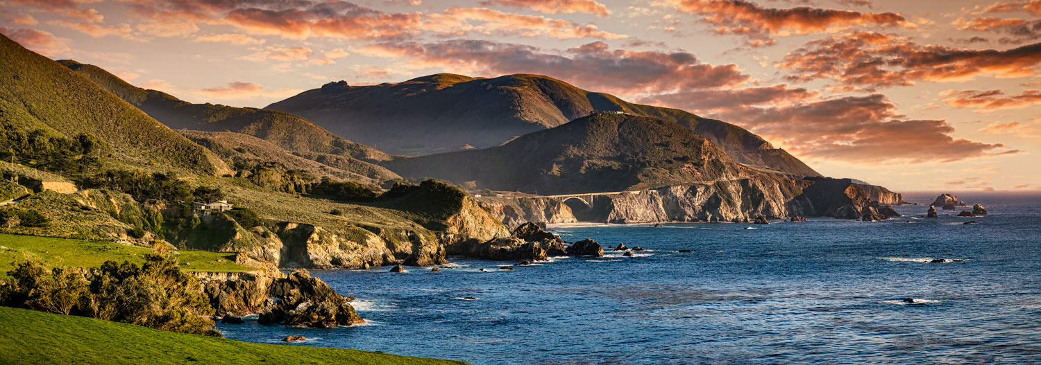 #1038A The Big Sur Coastline of California, and the Rocky Creek Bridge in the Distance, in the Late Afternoon Sun