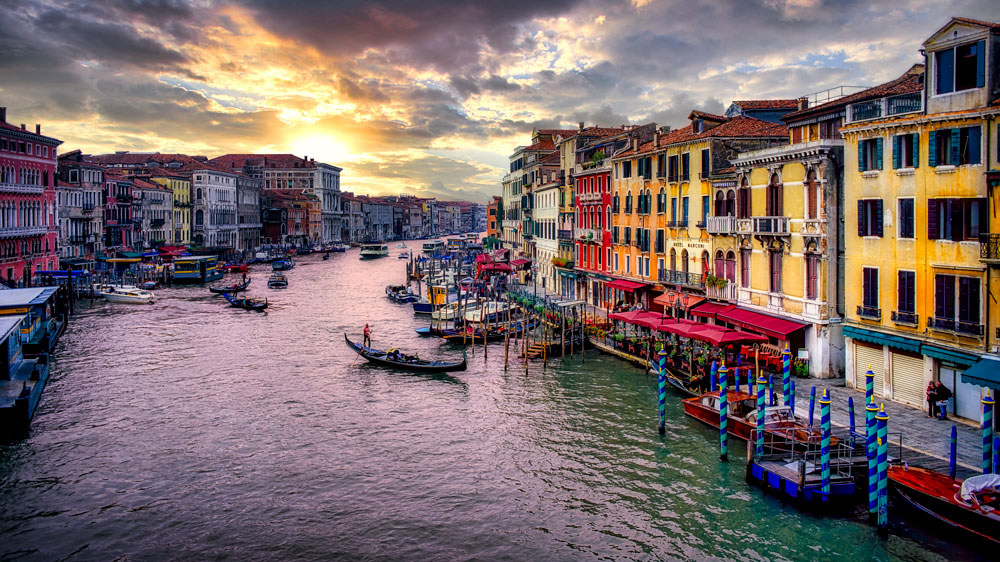 #2127 Gondolas and Small Boats on Grand Canal in Venice