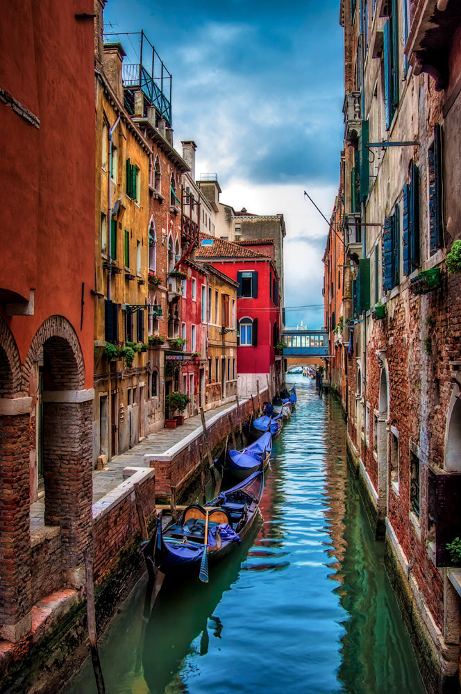 #2133 Gondolas on Narrow Canal in Venice