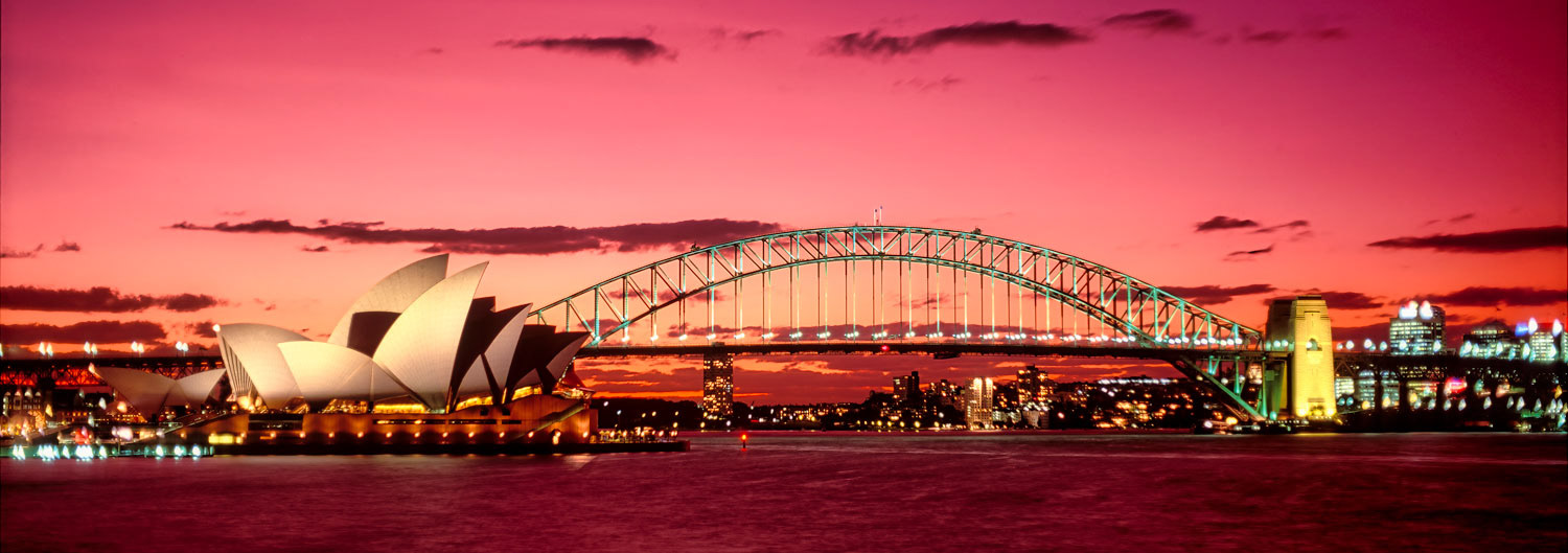#2701 Panorama of the Sydney Opera House and Sydney Harbour Bridge at Twilight in Sydney, the Country's Largest City