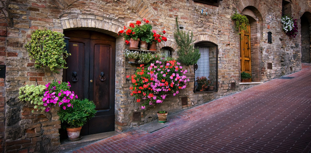 #2291 A Door with Flowers in San Gimignano in the Tuscany Region