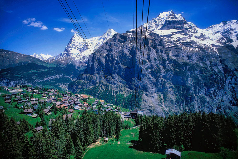 #4003 View of the Village of Murren and the Eiger, Monch, and Jungfrau Mountains