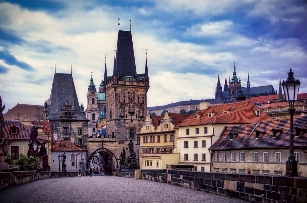 #3001 The Charles Bridge in early morning and Prague Castle in upper right background in the City of Prague