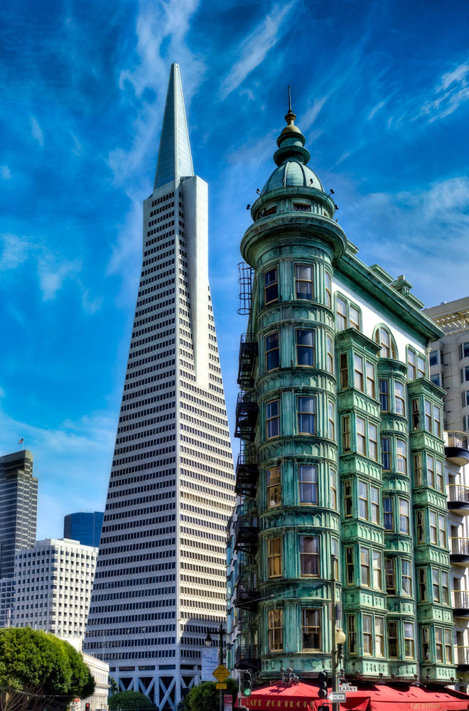 #1273 The Old and New, the Sentinel Building and the Transamerica Pyramid in San Francisco
