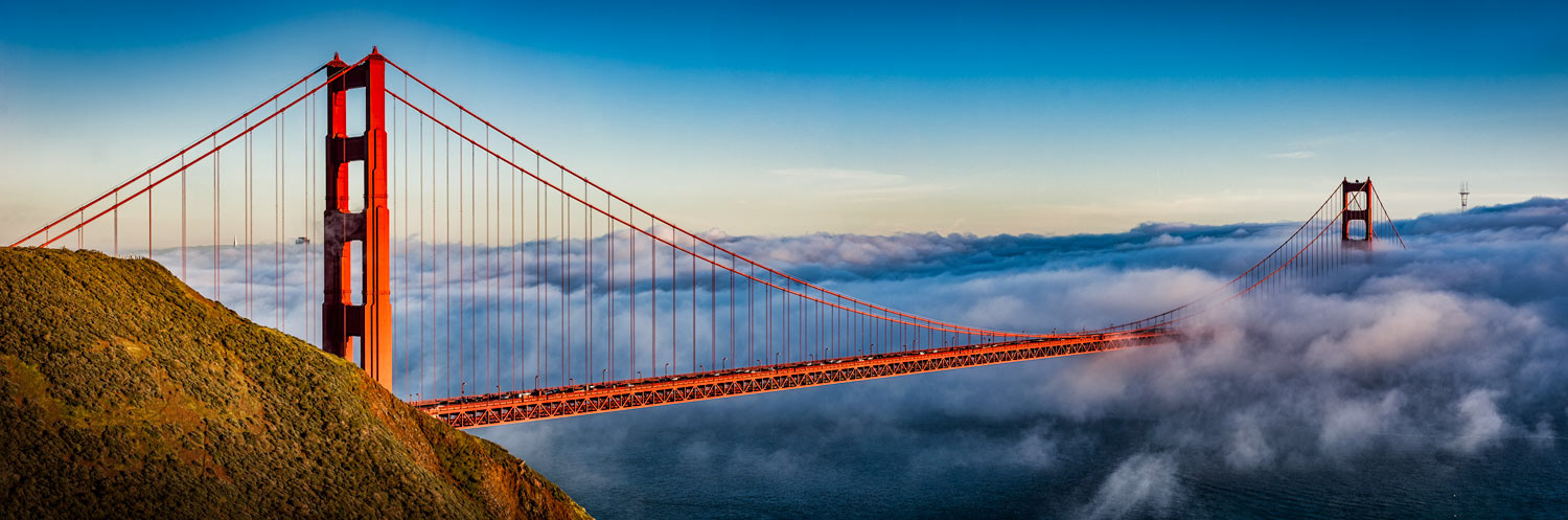 #1274 The Golden Gate Bridge, at San Francisco, California, in the Late Afternoon Sun with the Fog Rolling In
