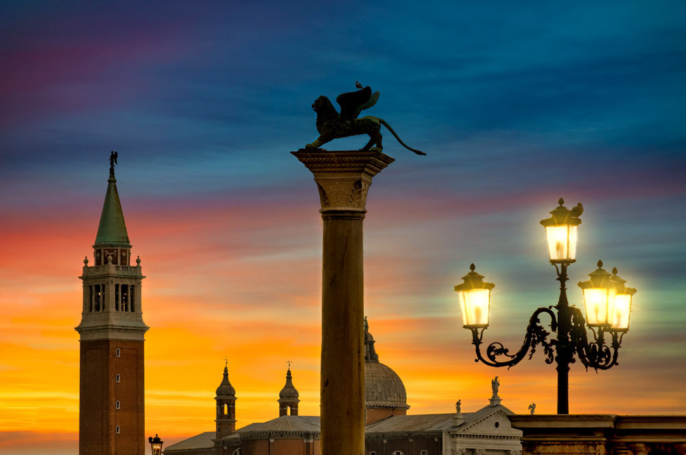 #2140 Winged Lion of St. Mark, the Symbol of the City of Venice, at dusk