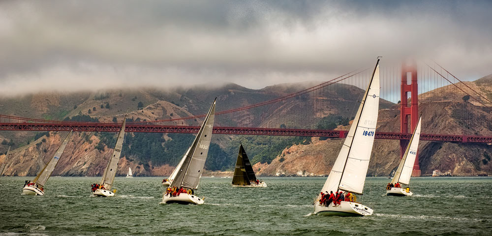 #4611 Yacht Racing on the San Francisco Bay with the Golden Gate Bridge in the Background