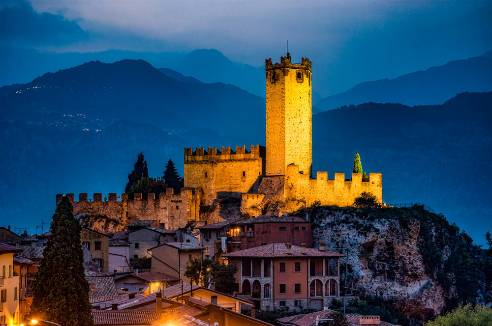 #2240 Castle at dusk in the Village of Malcesine on Lake Garda