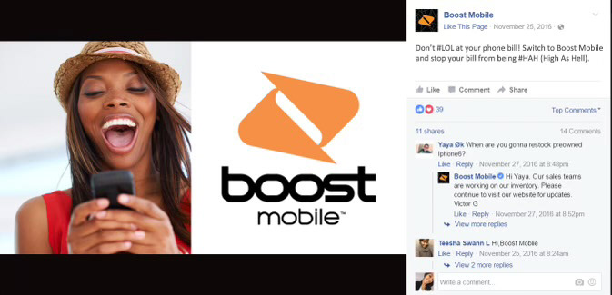Boost Mobile facebook ad mockup