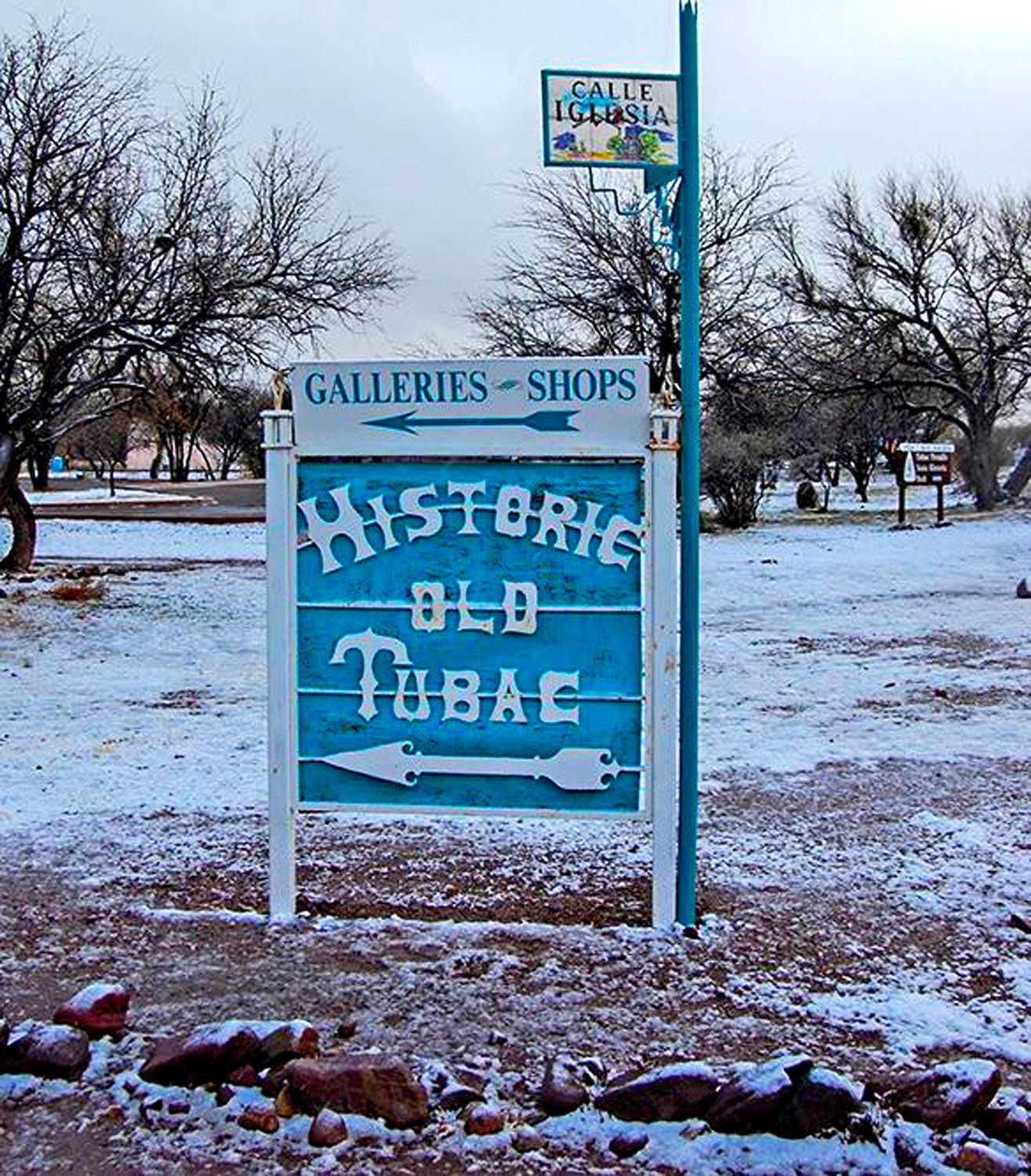 Historic Old Tubac Sign in the Snow