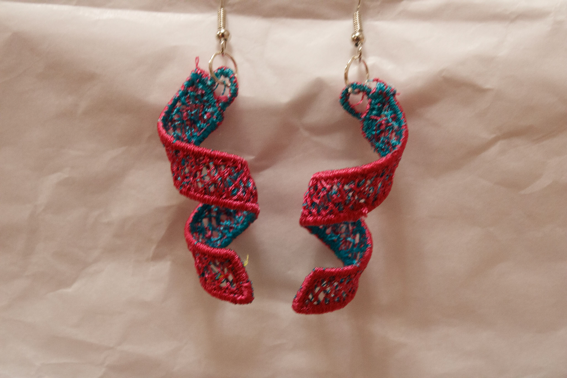 Fuchsia & Teal Spiral Earrings $5.00