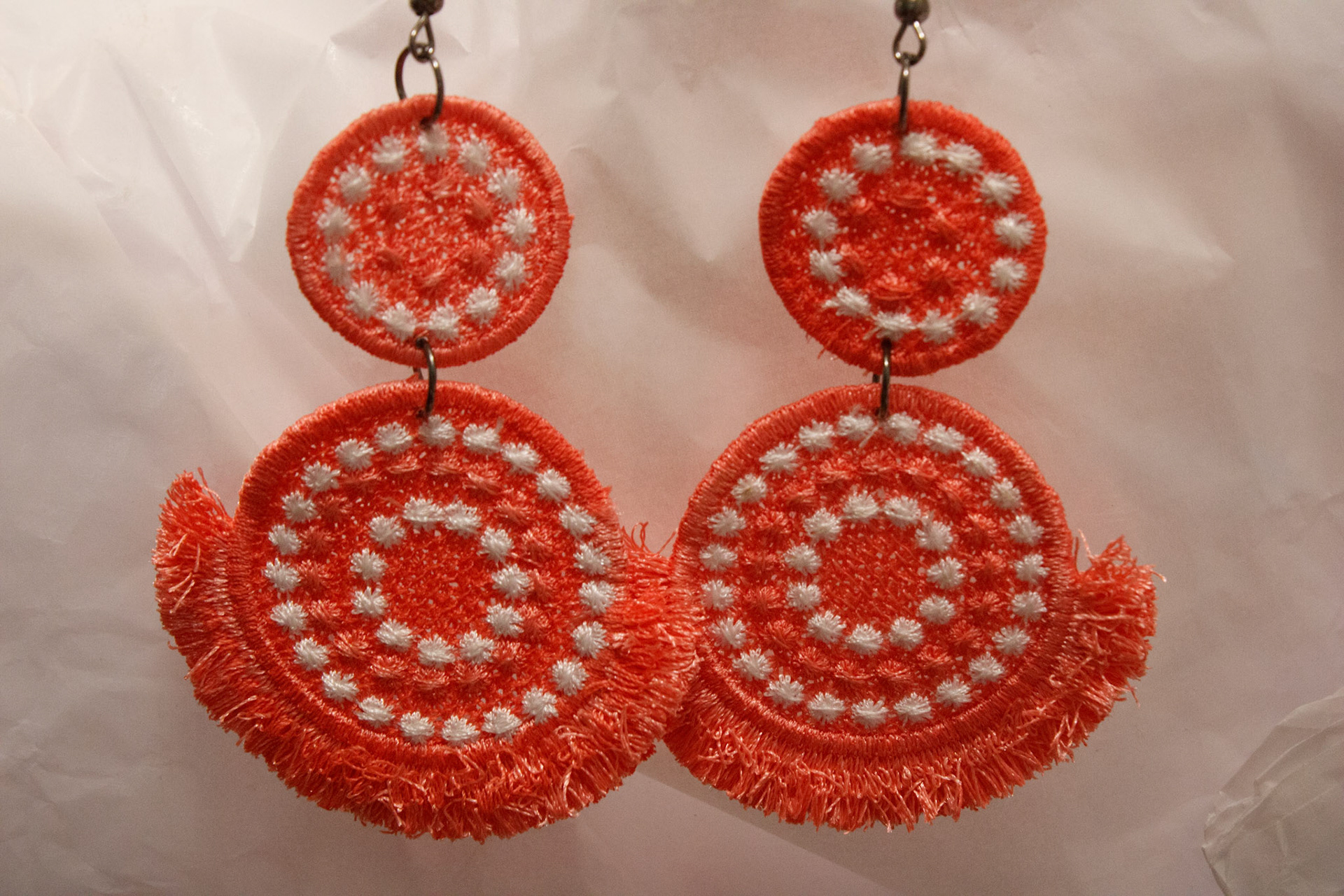Coral & White Medallion Earrings $7.00