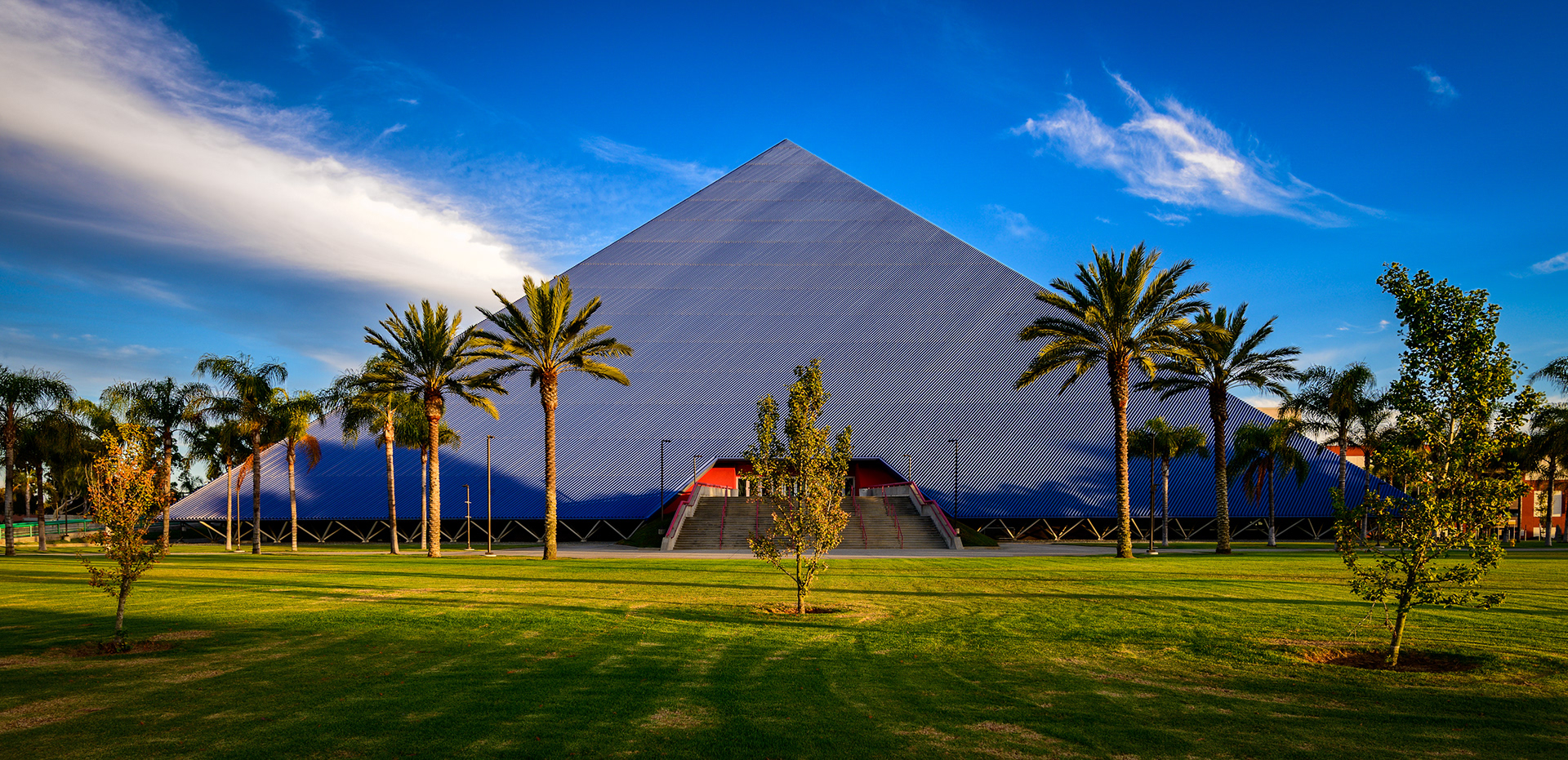 Walter Pyramid at golden hour, California State University, Long Beach.  A study in geometry, scale, and the way a landmark changes as the evening light settles in.