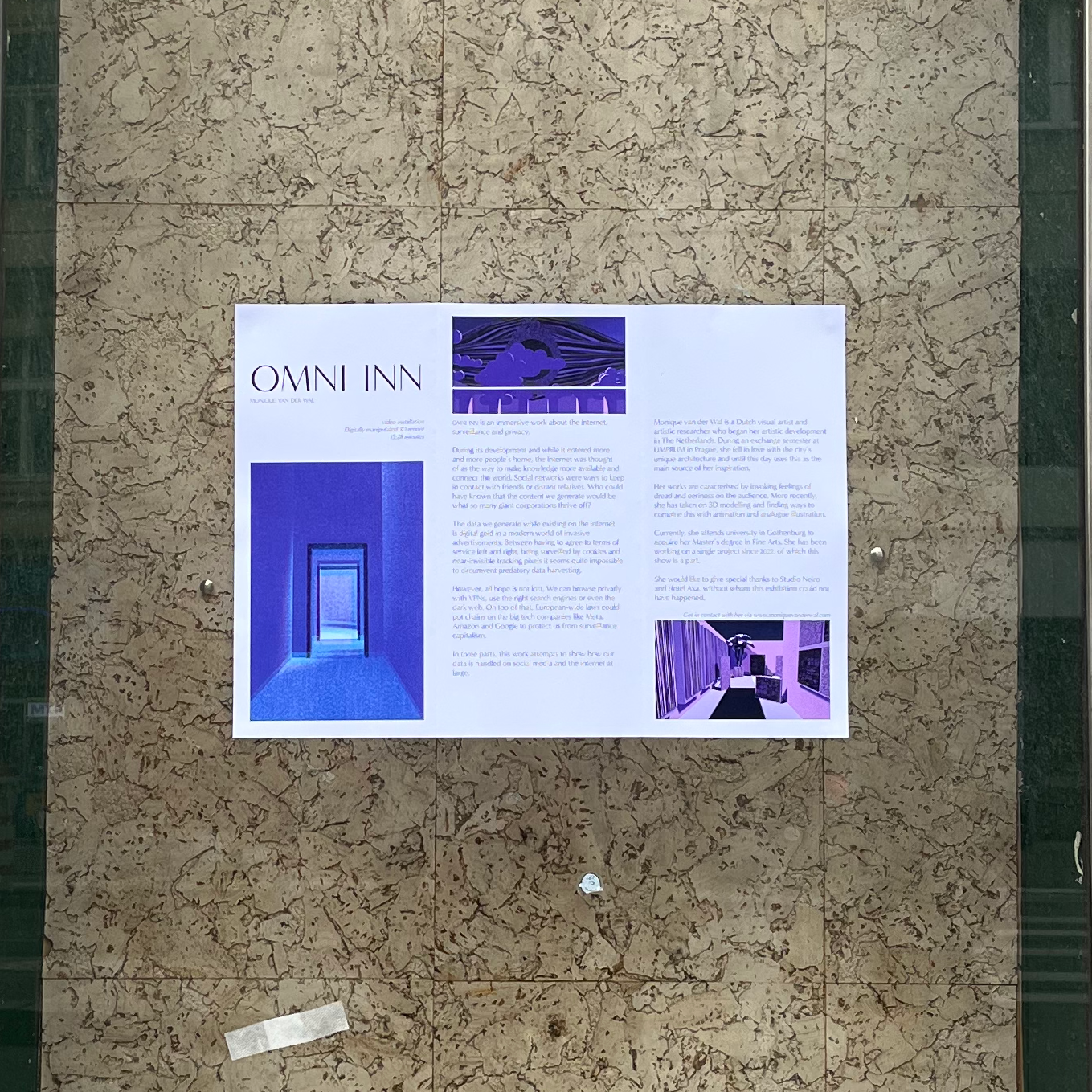 A flyer of the show on display outside the exhibition space.