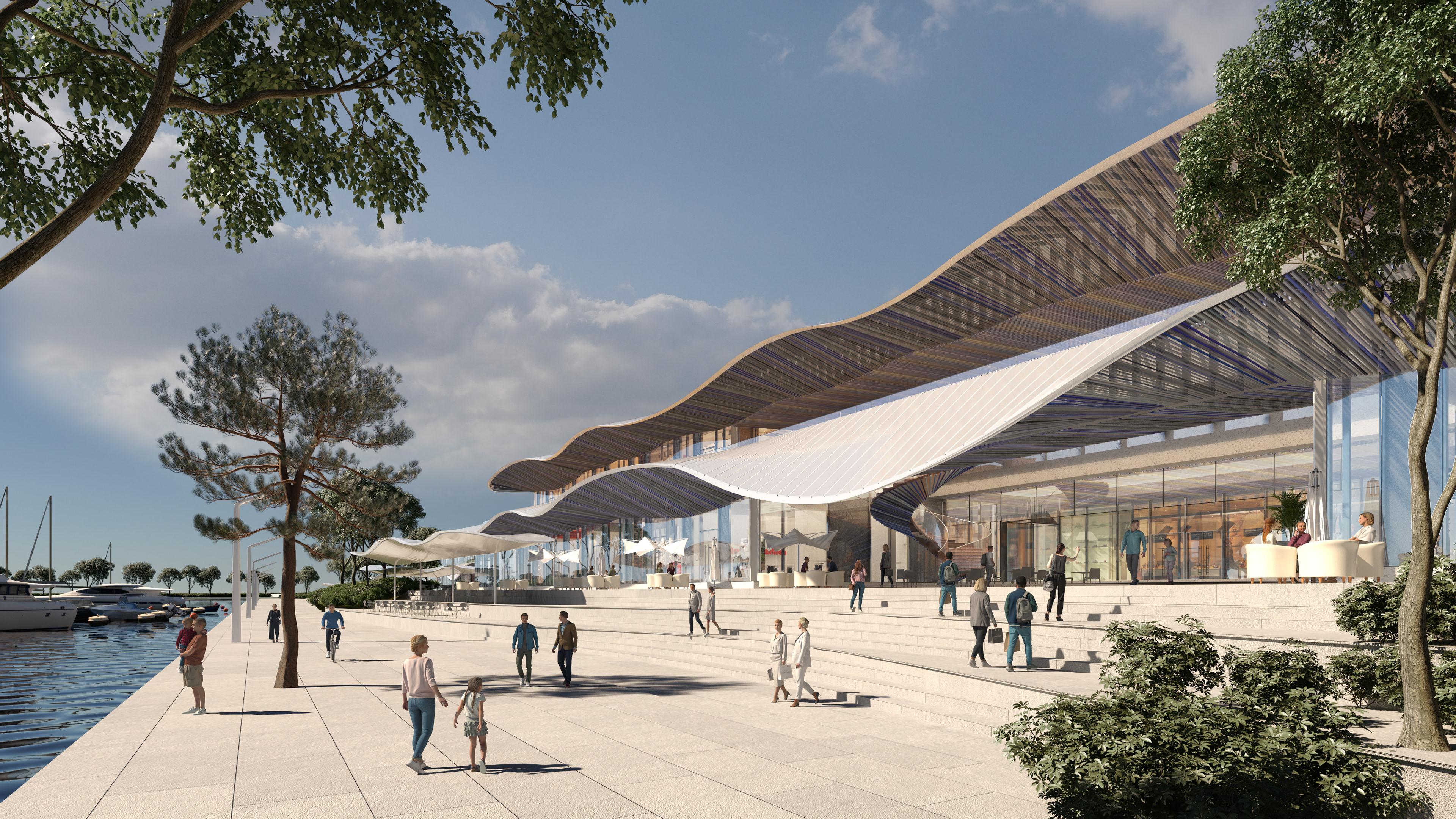 A shopping mall connecting with the harbour