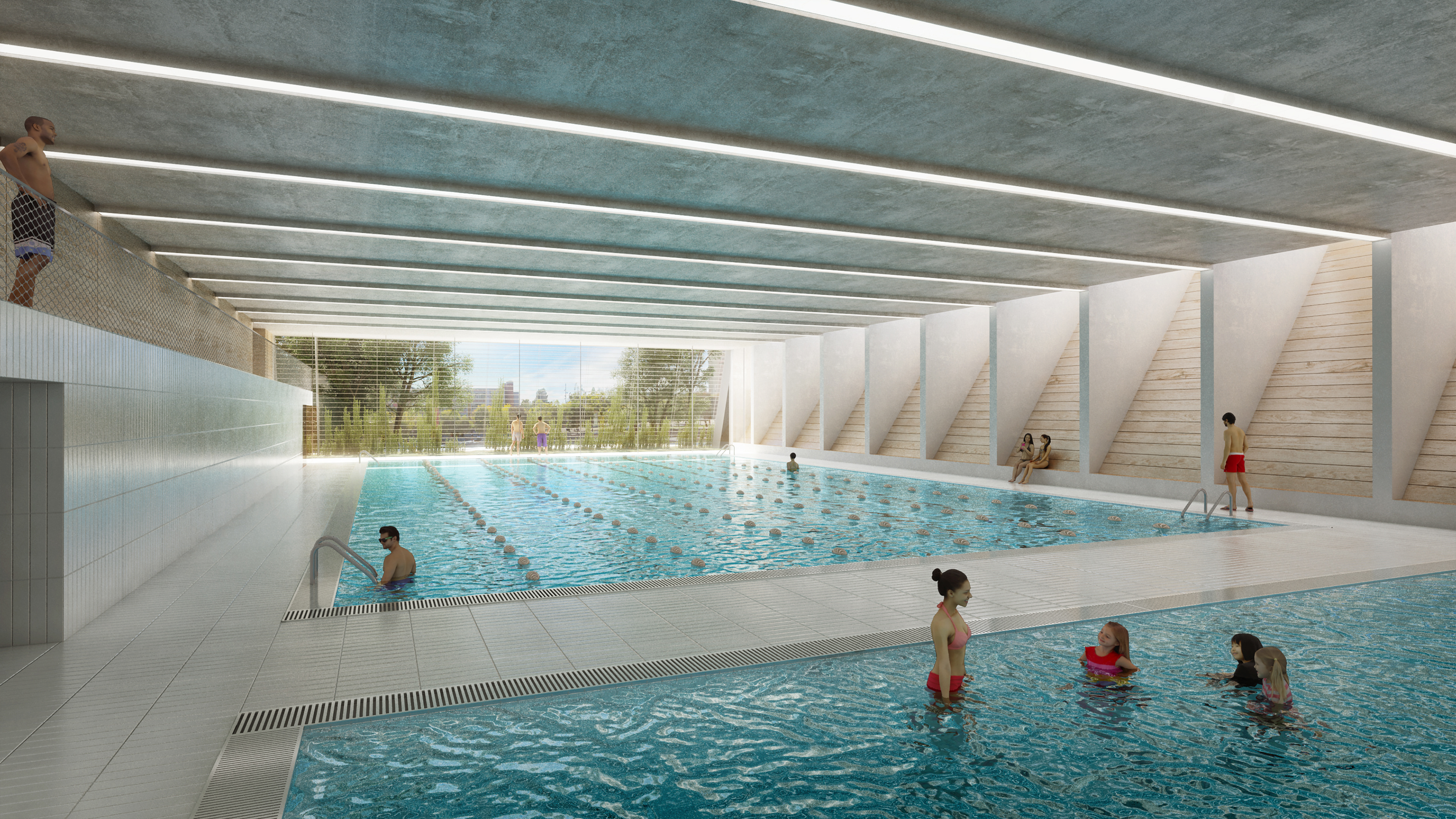 A swimming pool with greenary view