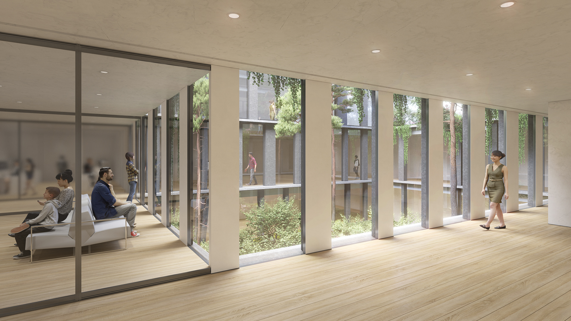 A void in the middle of the building connects the space and enriches it with a garden